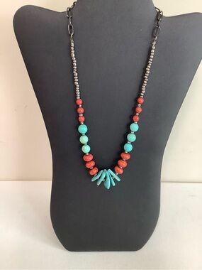 Turquoise and Red Beaded Statement Necklace for Women